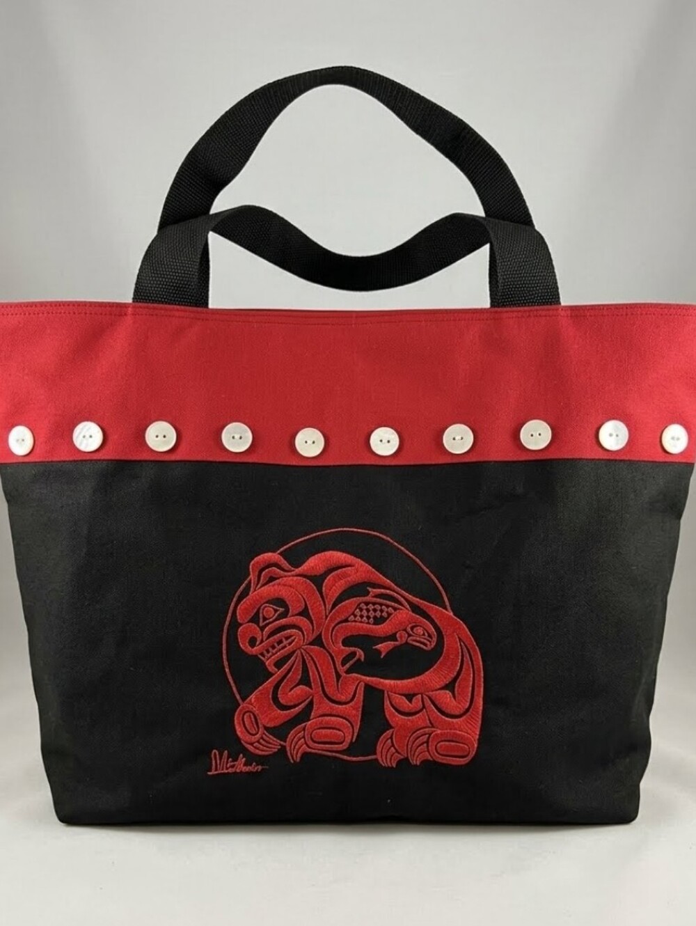 Goldentop Canada Pacific Northwest First Nations Bear Embroidered Button Tote...